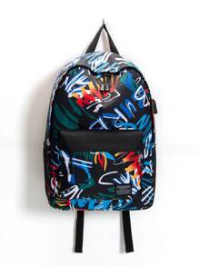 14 Inch Men Letter Patch Decor Charging Port Design School Bags School Bag Laptop Bag Book Bag Rucksack Shoulder Bag Sport Bag College Bag Senior Student College Student Junior Student Leisure Print Letter Print Graffiti Print Backpack Christmas Holiday Thanksgiving Gifts Chest Bag Hip Bag Valentine Day Holiday Essentials Camping Travel Bag Stickers Summer Back To School Valentines Gifts Laptop Case The Sporty Life Summer Bag Spring Break Vacation Bag Pack Backpacks Travel Must Haves Large Bag School Supplies School Backpack - Multicolor - View 2