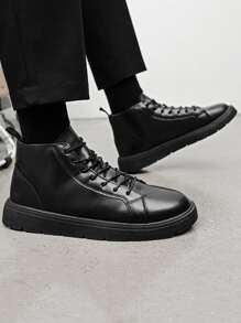 Men Lace-up Front Combat Boots - Black - View 1