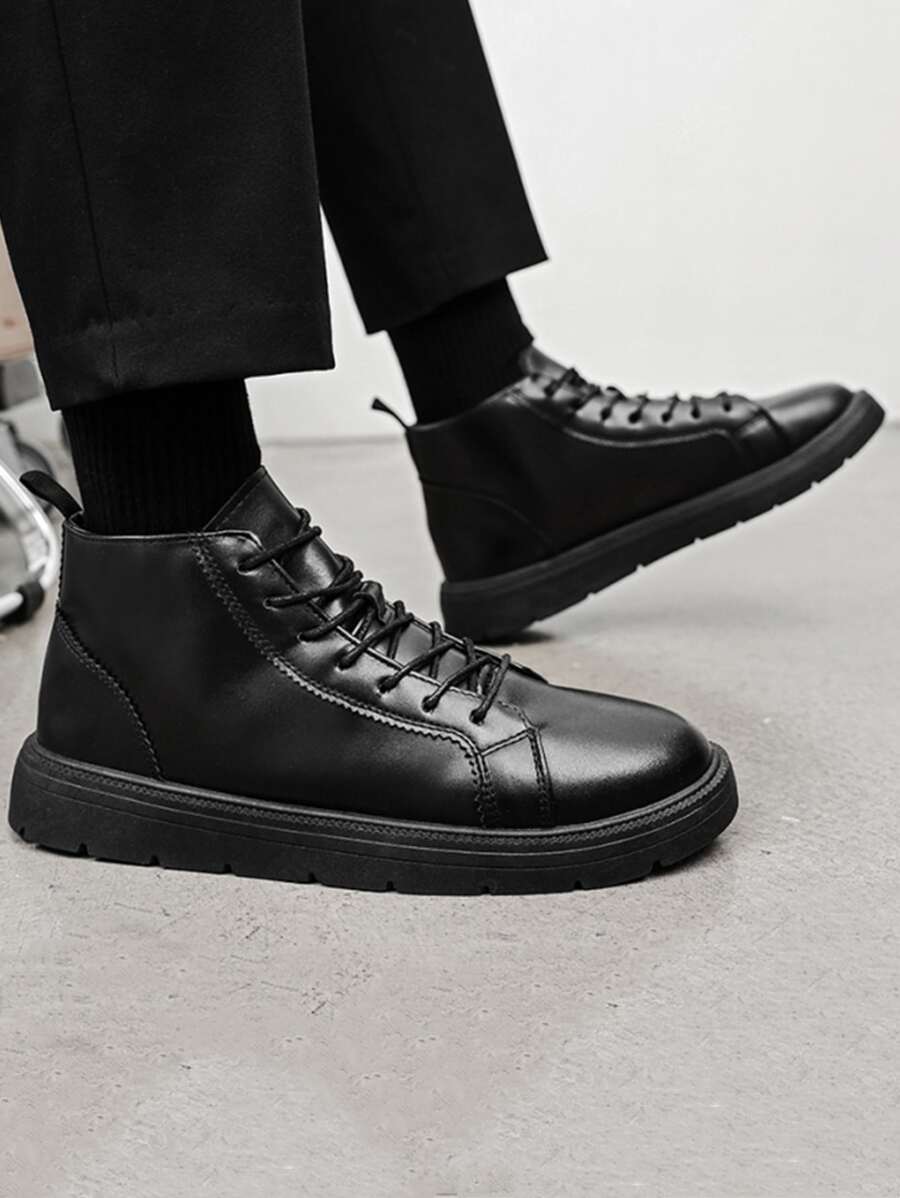 Men Lace-up Front Combat Boots - Black - View 1