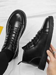 Men Lace-up Front Combat Boots - Black - View 2