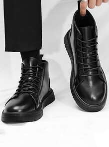 Men Lace-up Front Combat Boots - Black - View 3
