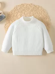 Baby Mock Neck Raglan Sleeve Jumper - White - View 1