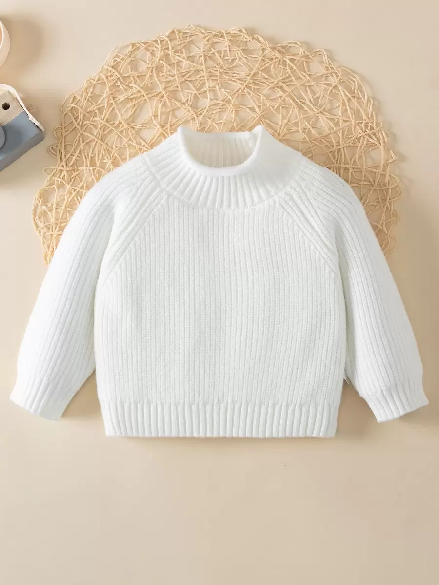 Baby Mock Neck Raglan Sleeve Jumper - White - View 1