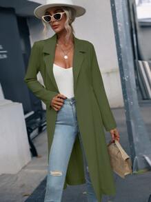 Gabardina con parte delantera abierta con cinturón - Verde militar - Ver 1