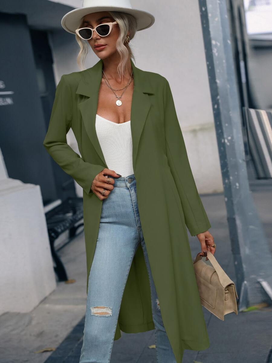 Gabardina con parte delantera abierta con cinturón - Verde militar - Ver 1