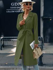 Gabardina con parte delantera abierta con cinturón - Verde militar - Ver 3