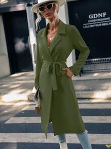 Gabardina con parte delantera abierta con cinturón - Verde militar - Ver 5