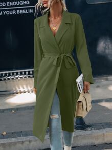 Gabardina con parte delantera abierta con cinturón - Verde militar - Ver 6