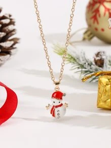 Collar con colgante Navidad con diseño de diamante de imitación con muñeca de nieve - Multicolor - Ver 1