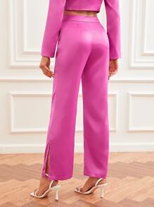 SHEIN Unity 下擺開叉西裝褲 - 粉色 - 查看 2