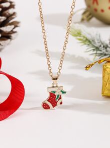 Christmas Stocking Pendant Necklace - Multicolor - View 1