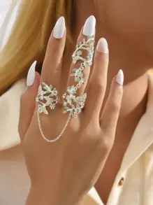 可调节叶子设计指环，时尚独特 - 銀色 - 查看 1