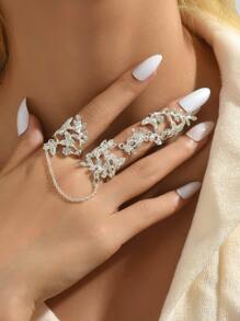 可调节叶子设计指环，时尚独特 - 銀色 - 查看 2