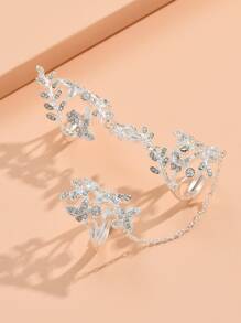 可调节叶子设计指环，时尚独特 - 銀色 - 查看 4