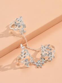 可调节叶子设计指环，时尚独特 - 銀色 - 查看 3