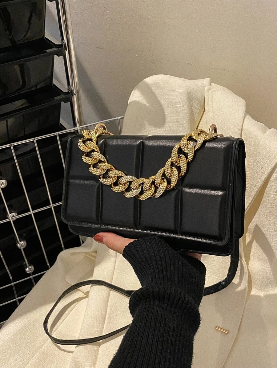 Mini Chain Plaid Square Bag Strap Decorative Chain - Black - View 1
