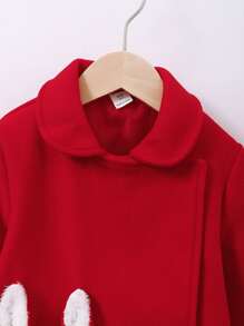 Toddler Girls Cartoon Embroidery 3D Ear Design Overcoat - Red - View 3