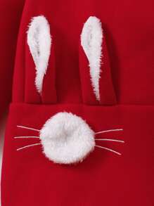 Toddler Girls Cartoon Embroidery 3D Ear Design Overcoat - Red - View 4