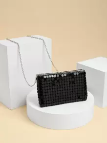 1pc Mini Black Flip-over Evening Clutch Bag - Multicolor - View 3