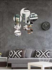 1 bộ Hình tròn bề mặt gương dán tường - Bạc - Xem 2