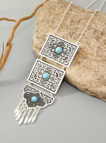 綠松石裝飾幾何吊墜項鍊 - 彩色 - 查看 2