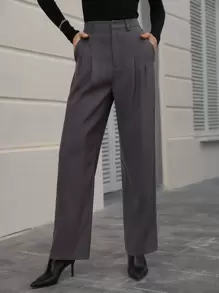 SHEIN Essnce Solid Slant Pocket Suit Trousers - Dark Grey - View 1