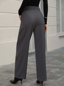 SHEIN Essnce Solid Slant Pocket Suit Trousers - Dark Grey - View 2