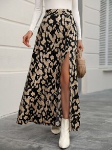 SHEIN Clasi Allover Print Split Thigh Skirt - Multicolor - View 3