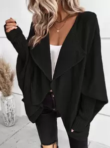 SHEIN LUNE Waterfall Collar Batwing Sleeve Cardigan - Black - View 1
