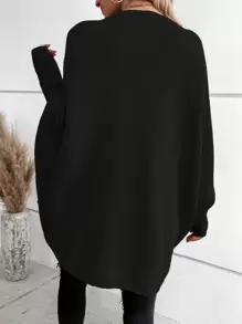 SHEIN LUNE Waterfall Collar Batwing Sleeve Cardigan - Black - View 2