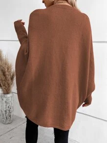 SHEIN LUNE Waterfall Collar Batwing Sleeve Cardigan - Coffee Brown - View 2