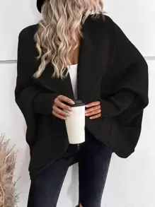 SHEIN LUNE Waterfall Collar Batwing Sleeve Cardigan - Black - View 3