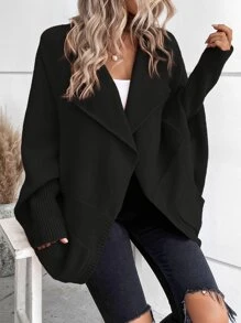 SHEIN LUNE Waterfall Collar Batwing Sleeve Cardigan - Black - View 4