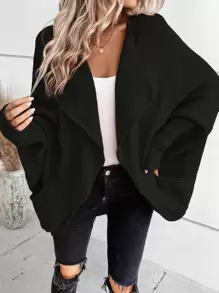 SHEIN LUNE Waterfall Collar Batwing Sleeve Cardigan - Black - View 5