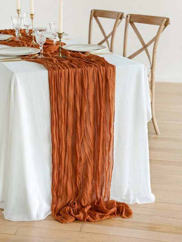 1pc Solid Pleated Table Runner, Simple Polyester Kitchen Table Runner