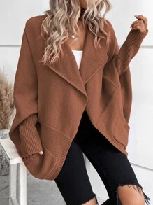 SHEIN LUNE Waterfall Collar Batwing Sleeve Cardigan - Coffee Brown - View 4