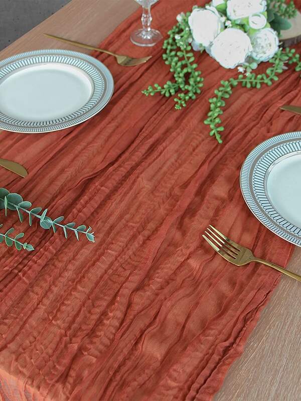 1pc Solid Pleated Table Runner, Simple Polyester Kitchen Table Runner