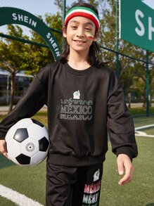 INAWLY Cậu bé Tween Đồ họa Chữ cái Thả vai Áo chui đầu - màu đen - Xem 1