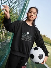 INAWLY Cậu bé Tween Đồ họa Chữ cái Thả vai Áo chui đầu - màu đen - Xem 3