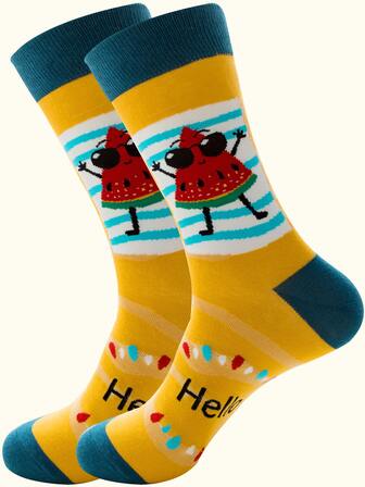 男士卡通圖案中筒襪