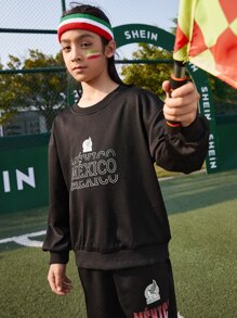 INAWLY Cậu bé Tween Đồ họa Chữ cái Thả vai Áo chui đầu - màu đen - Xem 7