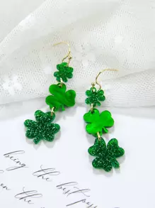 金屬亮絲亞克力幸運草禮品耳環