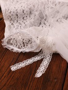 Newborn Photography Mesh Panel Lace Bodysuit & Headband - White - View 6