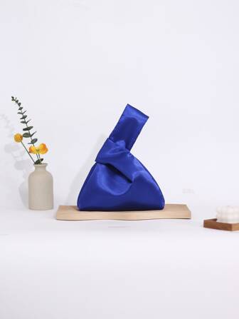 Small Blue Women Satin Wrist Bag Simplistic Handbag