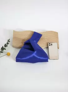 小号蓝色女士缎面手腕包简约手提包 - 寶藍色 - 查看 2