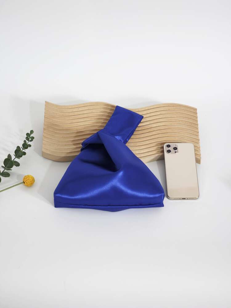 Small Blue Women Satin Wrist Bag Simplistic Handbag , Blue