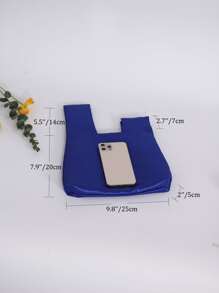 小号蓝色女士缎面手腕包简约手提包 - 寶藍色 - 查看 4