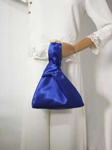 小号蓝色女士缎面手腕包简约手提包 - 寶藍色 - 查看 5