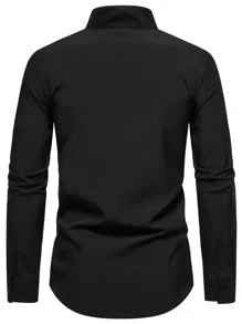 Manfinity Mode Áo sơ mi Nam Nút phía trước màu trơn Công việc - màu đen - Xem 2