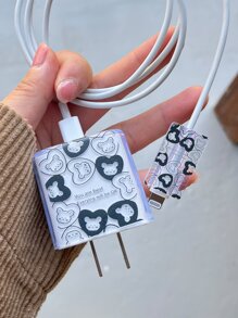 2 cái Đầu sạc in hình gấu và Nắp cáp - Nhiều màu - Xem 1